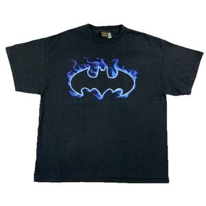 Batman DC Comics Blue Flames Smoke T-Shirt Y2K Vintage Black Men's XL